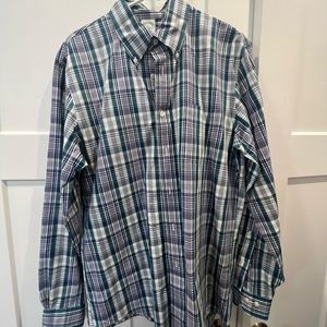 Brooks Brothers Milano plaid button up in green and blue